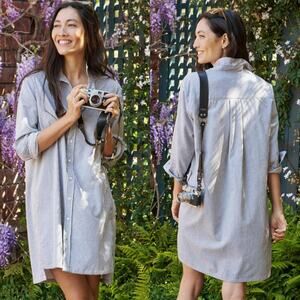 Frank & Eileen Hunter Shirtdress Navy & Stone Stripe Cotton Button-Down Size XS